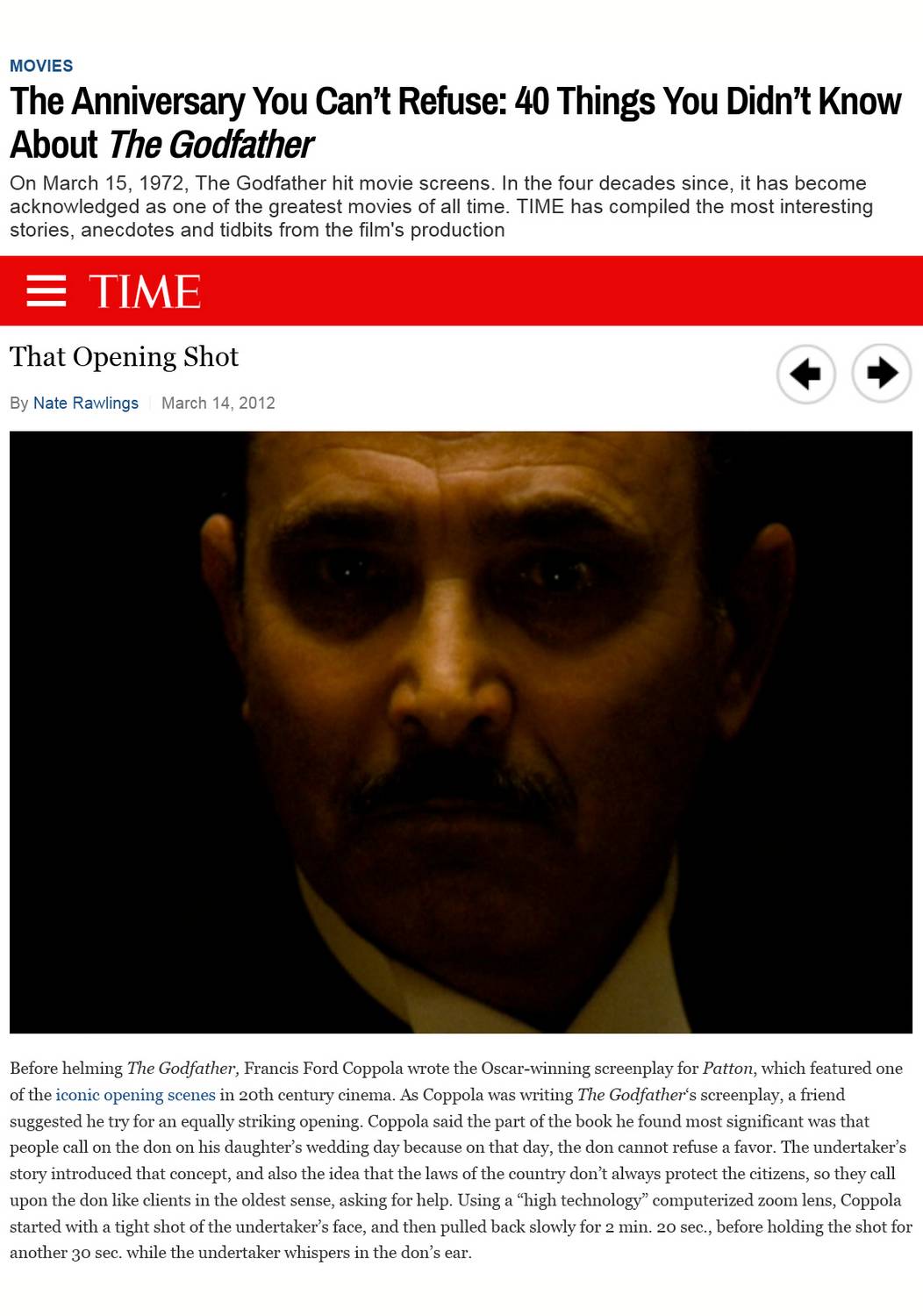 That Opening Shot - Time Magazine - by Tony Karp